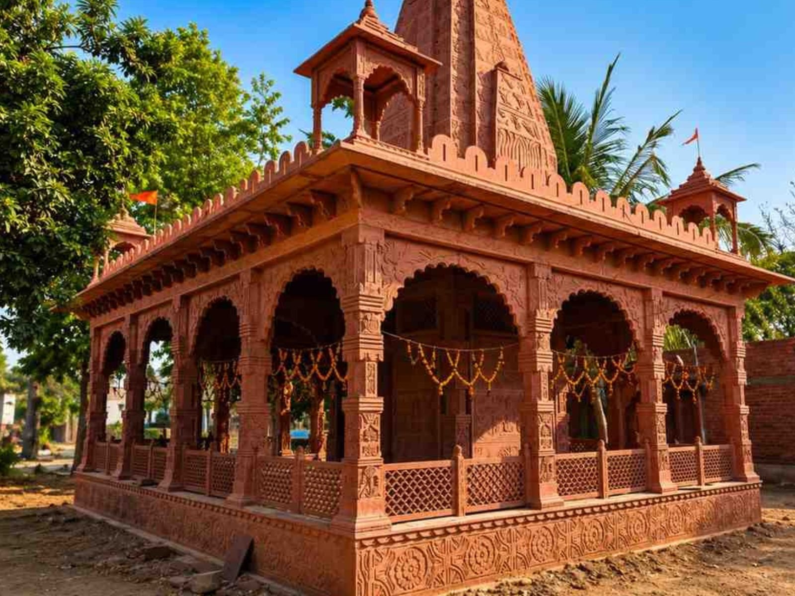 Red Stone Temple for Home – handcrafted red sandstone mandir design