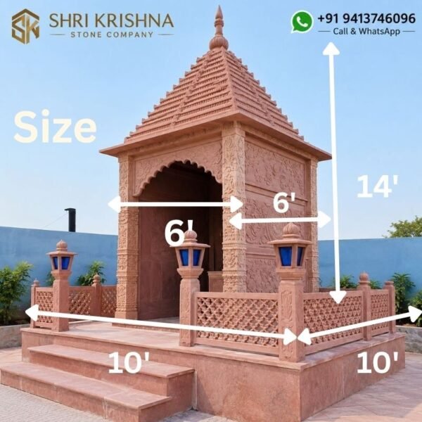 6 × 6 × 14 feet red stone mandir size and dimensions